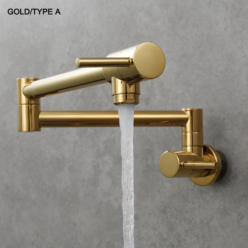Brass Pot Filler Tap Wall Mount Foldable Kitchen Faucet Single Cold Single Hole Sink Tap Rotate Folding Spout Chrome Gold Black