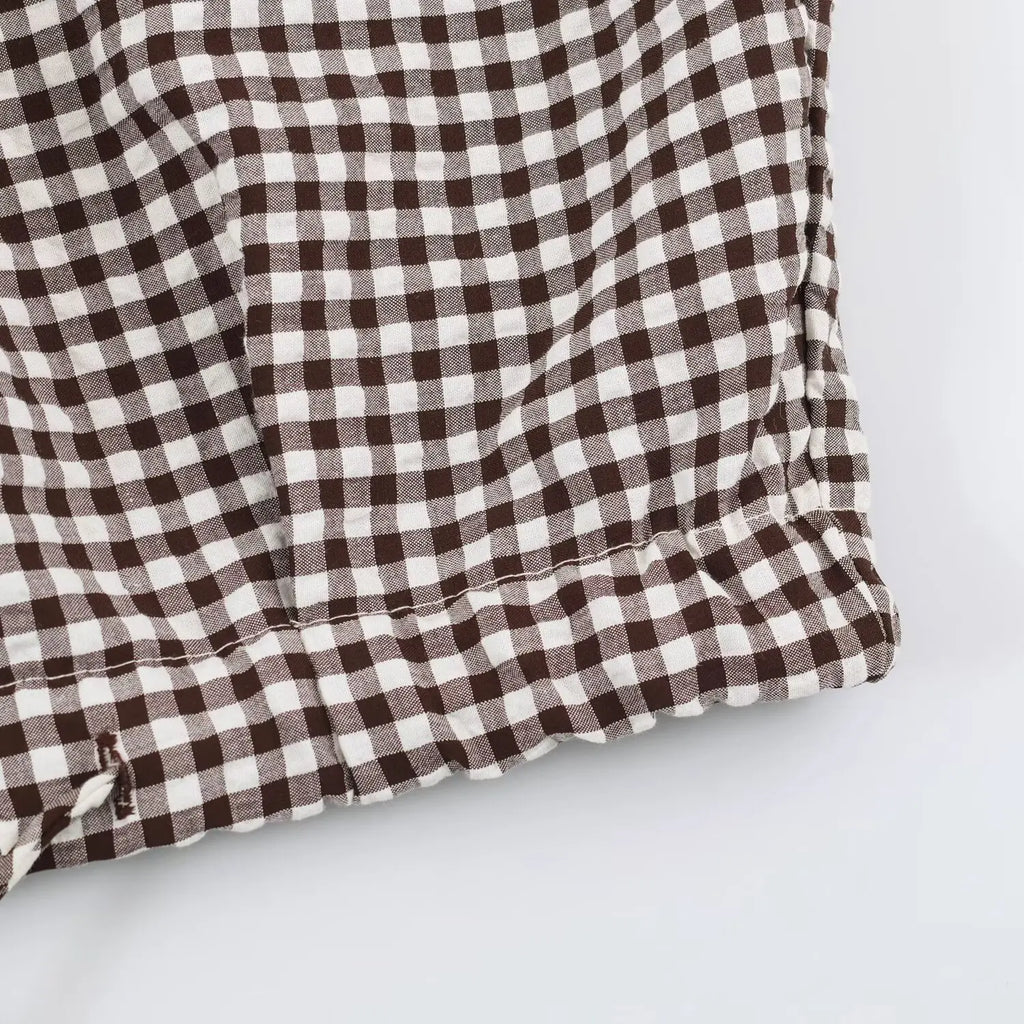 Women's Plaid Jacket, Vintage Gingham Check Coat, Stand Collar Long Sleeve Button Up Outerwear, Loose Casual Autumn Windbreaker