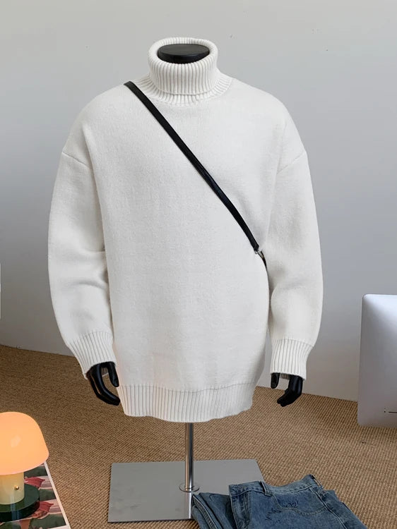 2026 New Autumn Men Turtle Neck Sweater Unisex Casual Loose Fit Trendy Knitted Top Pullovers Outwear Clothing Oversized M-3XL