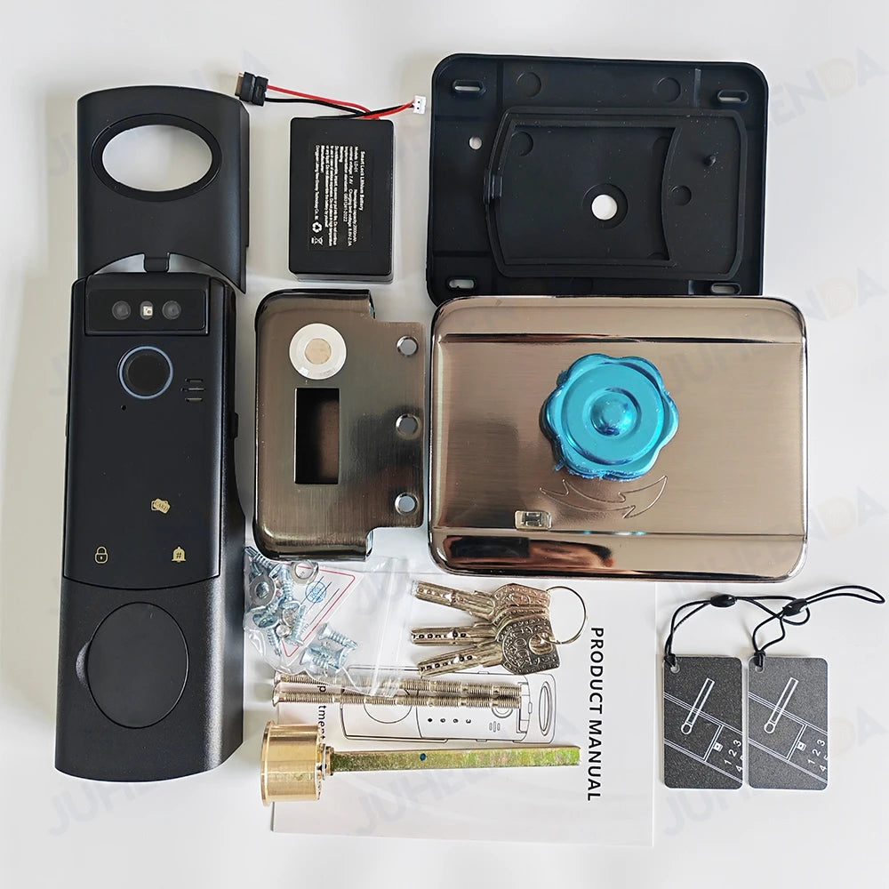 Tuya WiFi APP Double-Sided Fingerprint Smart Lock Waterproof Gate Iron Door RFID Digital Face Recognition Lock Video Intercom