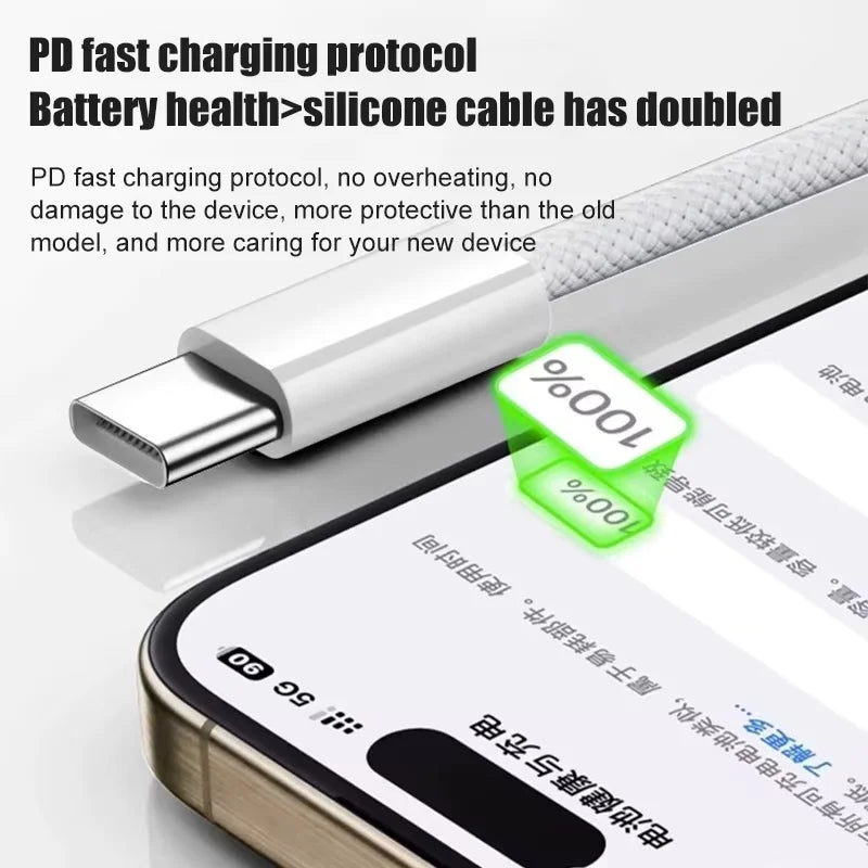 10Pcs 120W USB C Phone Cable For iPhone 16 15 17 Pro Max Plus Fast Charging Type-C Charge Braided Cables USB to Type C Data Line