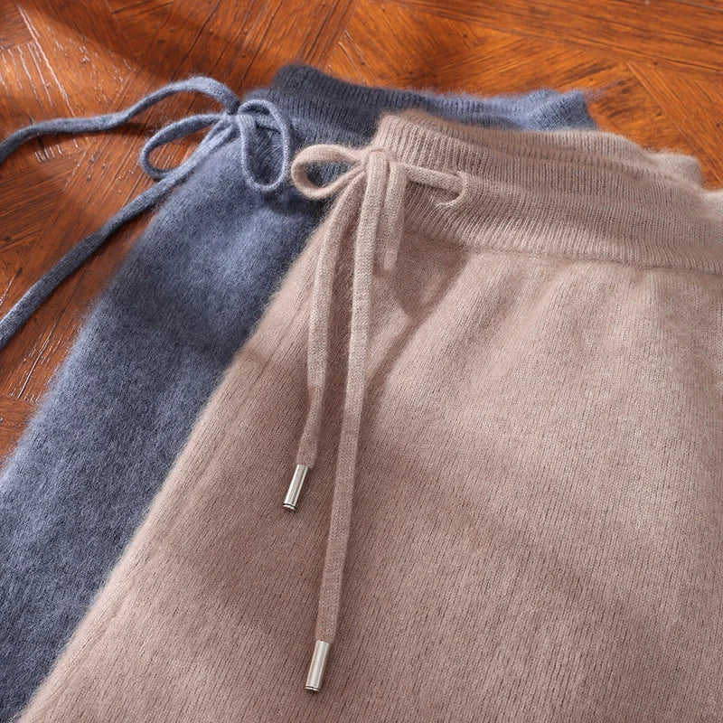 100% Mink Cashmere Pants Autumn Winter New Men' Elastic Waist Cashmere Pants Youth High-End Warm Outside Leggings Thick Casual