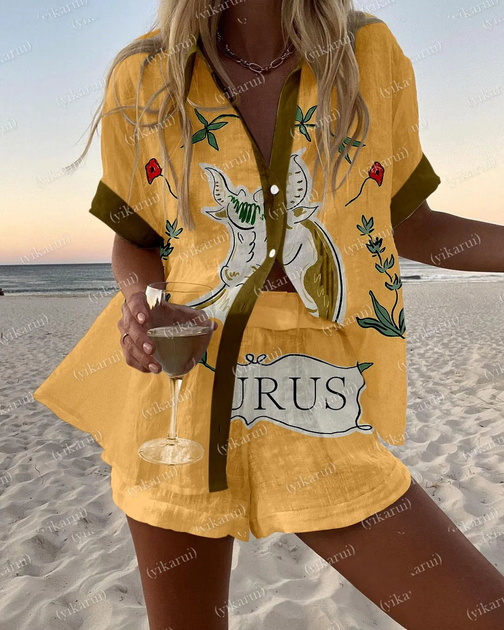Summer Fashion Colorful Printed Blouse Shorts Two Pieces Sets Women Lapel Short Sleeve Button Shirt Suit Beach Holiday Outfits