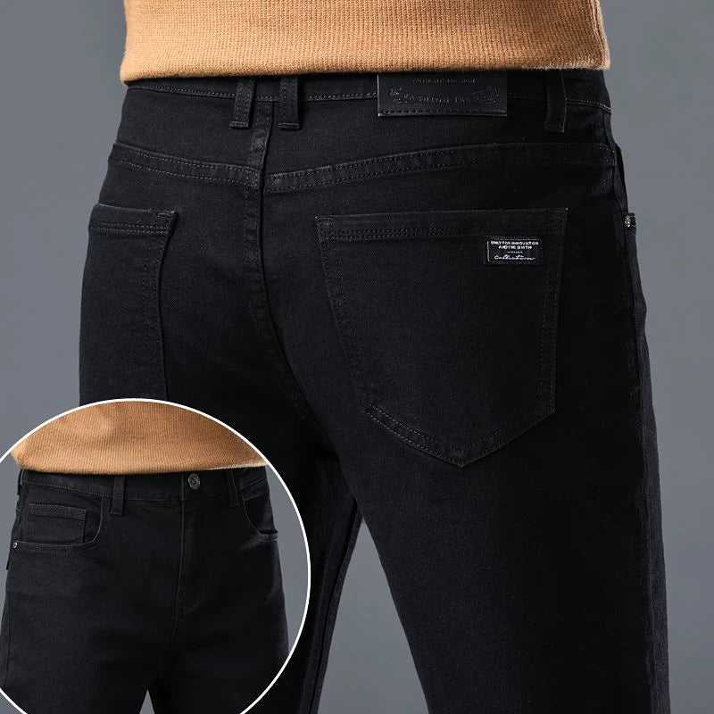 Men's Slim Jeans Korean Fashion Elastic Straight Casual Denim Pants Comfortable Work Male Spring Autumn Trousers Black Gray