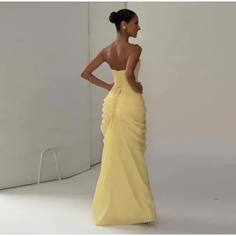 Sexy Pleated Crop Top Long Dress Women Solid Sleeveless Backless High Split Party Dresses Female 2026 Spring Summer Robe New