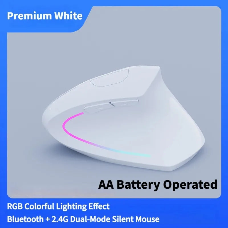 NexusClick Dual Mode Ergonomic Vertical Mouse,Rechargeable/AA Battery Powered,Adjustable DPI Mute Buttons RGB Mouse for Computer
