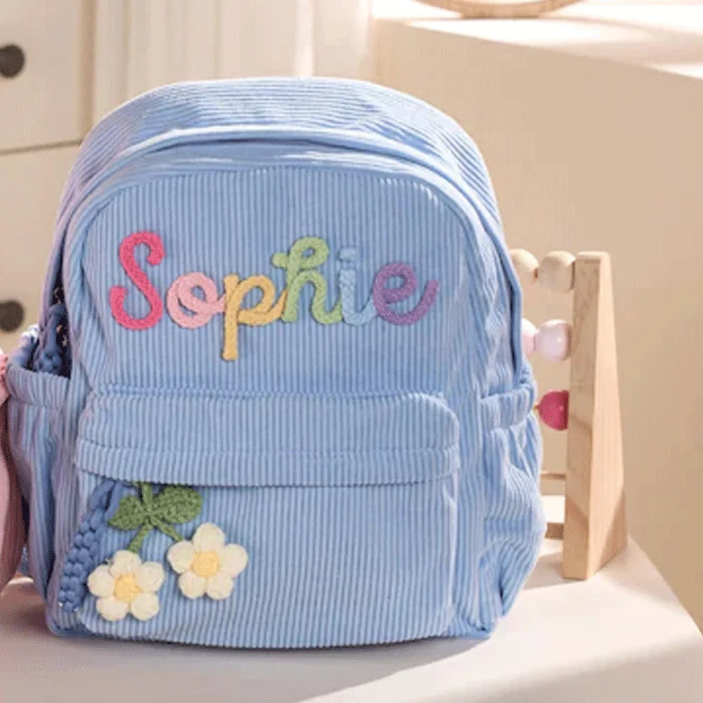 Personalized Small High-Quality Corduroy Backpack – Customizable School Bag with Name Print; Cute and Practical