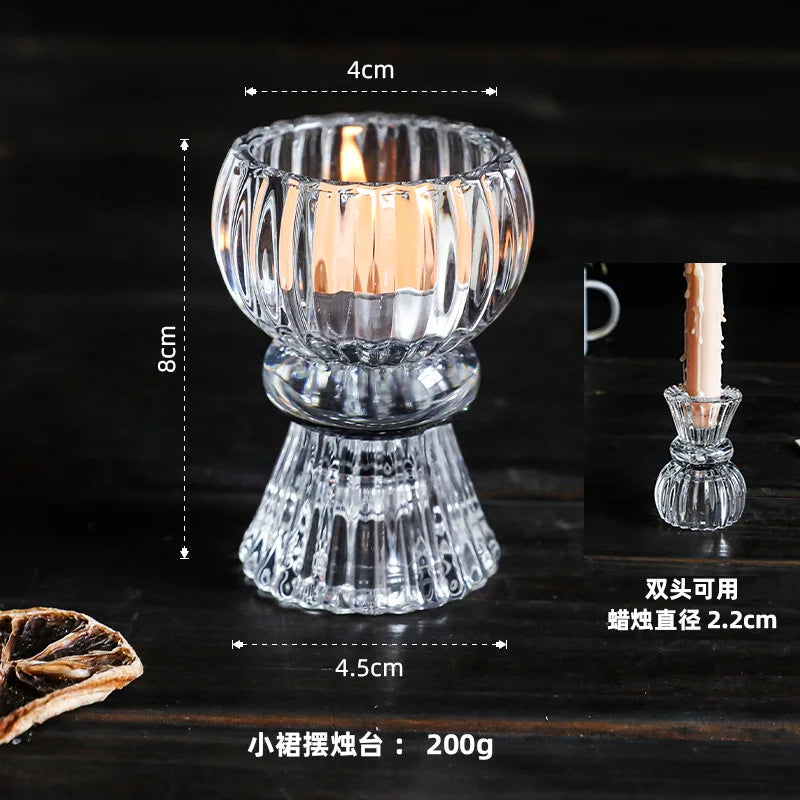 Creative Light Luxury Glass Candlestick European Retro Home Decoration Romantic Bar Skirt Double Use Candle Cup Holder Ornament