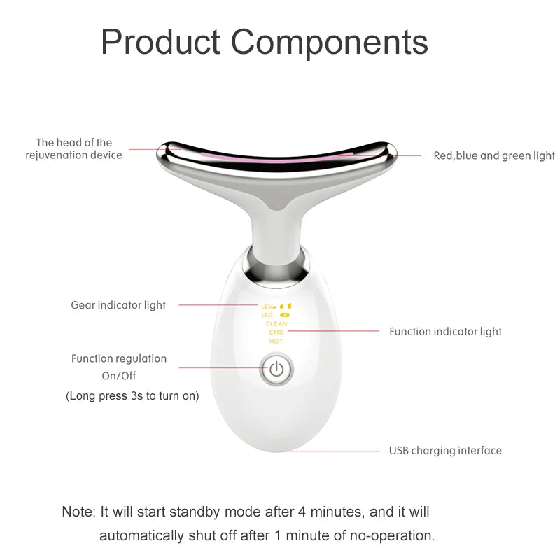 3 in 1 Face and Neck Massager Portable Micro Current Facial Beauty Device with Smart Vibration Skin Care Tool for Neck Firming