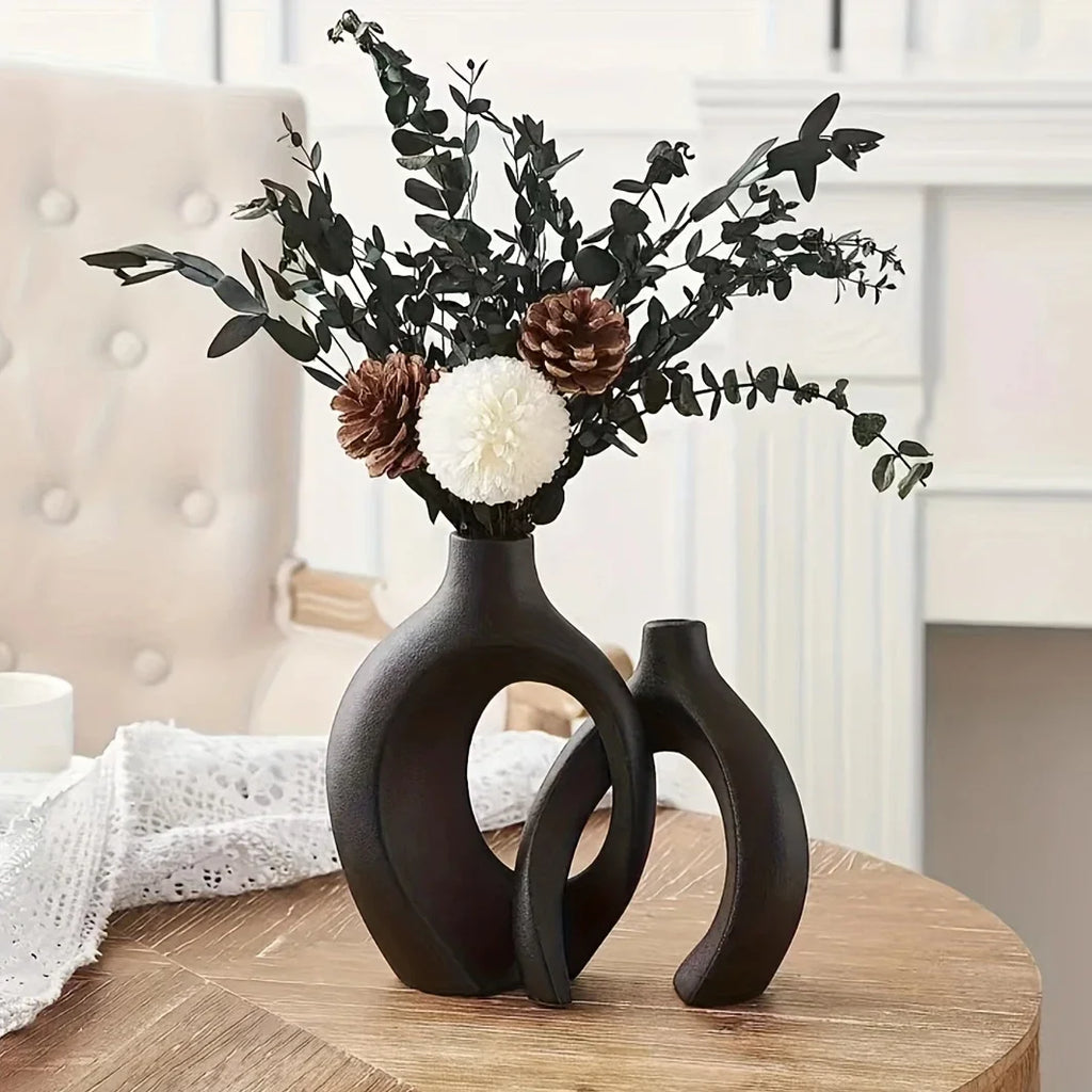 Hollow Nordic Modern Ceramic Vase Set of 2 for Modern Home Decor,Modern Boho Hollow Flower Vases for Living Room Bookshelf ваза