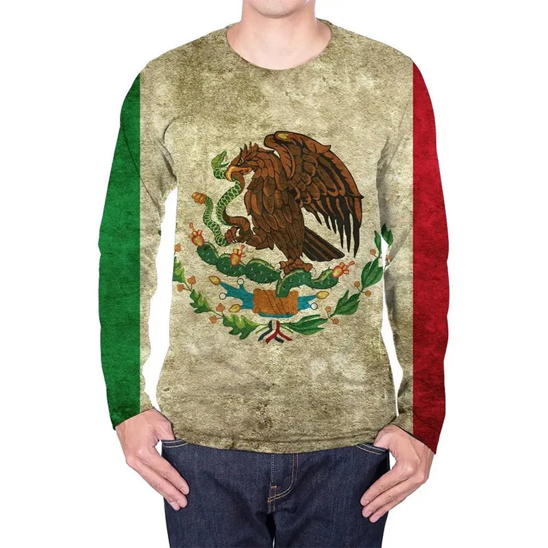 Fashion Mexican Flag T-Shirts Mexico 3D Print Men Woman Long Sleeve T Shirt Streetwear Oversized Harajuku Kids Tees Top Clothing
