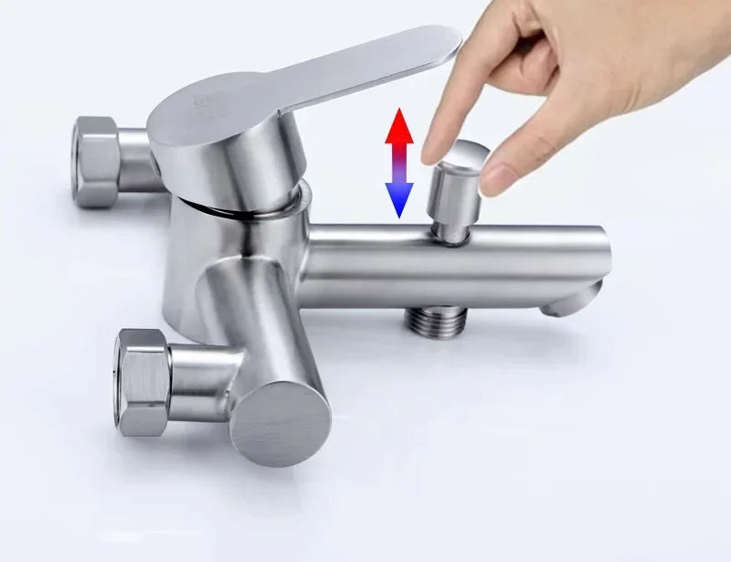 Wall Mounted Cold Hot Water Mixer 304 Stainless Steel Triple Valve Nozzle Tap Bathtub Faucet Bathroom Shower Faucet
