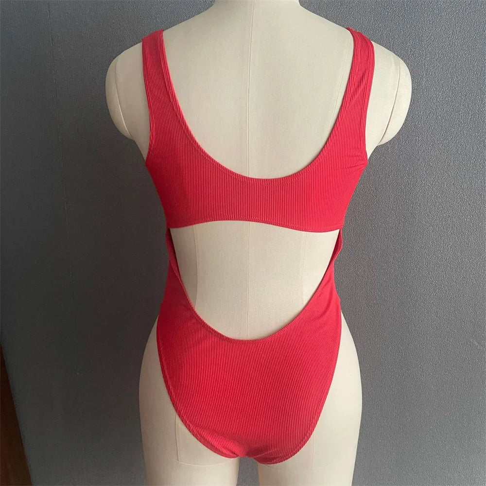 Retro Extrem Bikini Cut Out Backless Monokini Ribbed Swimsuit Women One-Piece Push Up Vacation Swimwears Brazil Beach Bath Suits