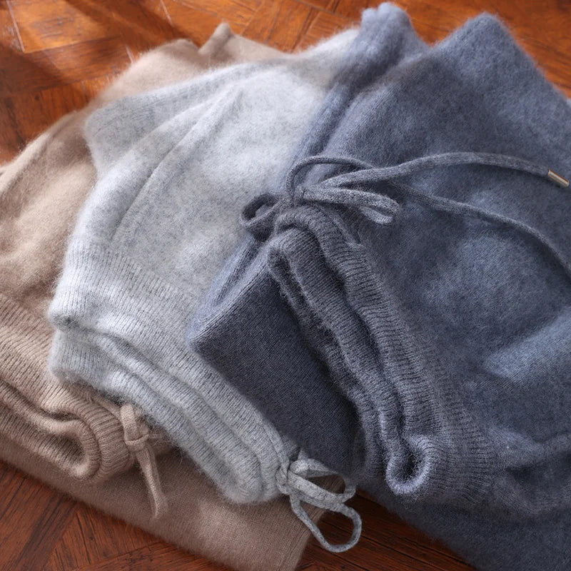 100% Mink Cashmere Pants Autumn Winter New Men' Elastic Waist Cashmere Pants Youth High-End Warm Outside Leggings Thick Casual
