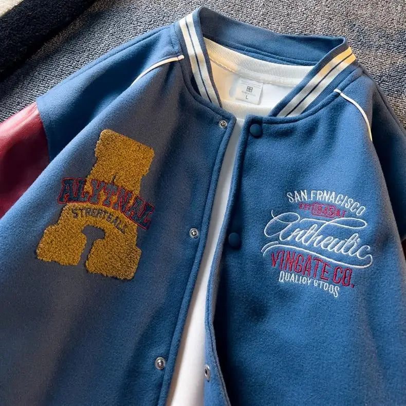 Casual Letter Embroidered Baseball Jacket Men's Women's Loose Fit Comfortable Outerwear Fashionable Preppy Style Spring Autumn