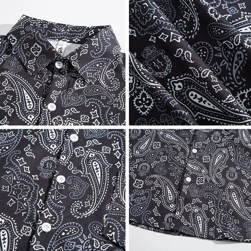 Memz Trendy Long Sve Loose Fit Collared irt for Men with Texture Embroidery Hong Kong Sle Versatile Faionable irt