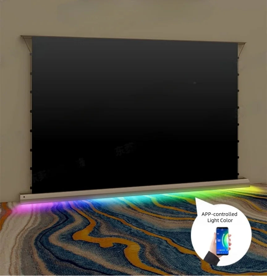 Motorized Floor Rising ALR Acoustic Transparent Projector Screen, 8K High Contrast Perforated Short Throw Home Theater Screen