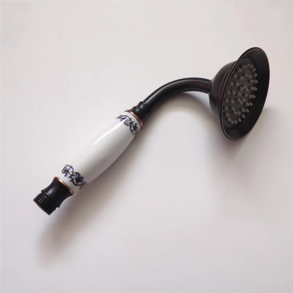 8 Inch Round Ceramic Handle Shower Head Bathroom Solid Brass Copper Rain Shower Head Waterall Hand Shower