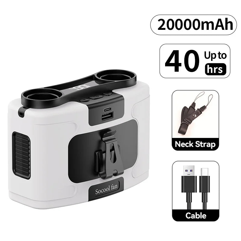 Socool 20000mAh Portable Waist Fan Dual Air Outlet 10 Gear Speeds Outdoor Personal Hanging Neck & Belt Clip Fan with Power Bank