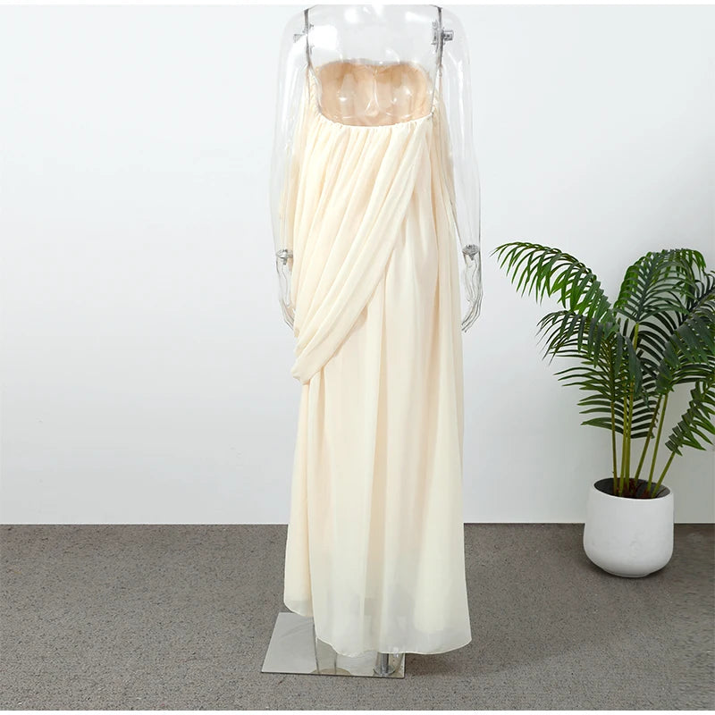 Sexy Pleated Strapless Maxi Dress Women Chic Solid Sleeveless Backless Loose Long Dresses 2026 Summer Lady Vacation Beach Outfit