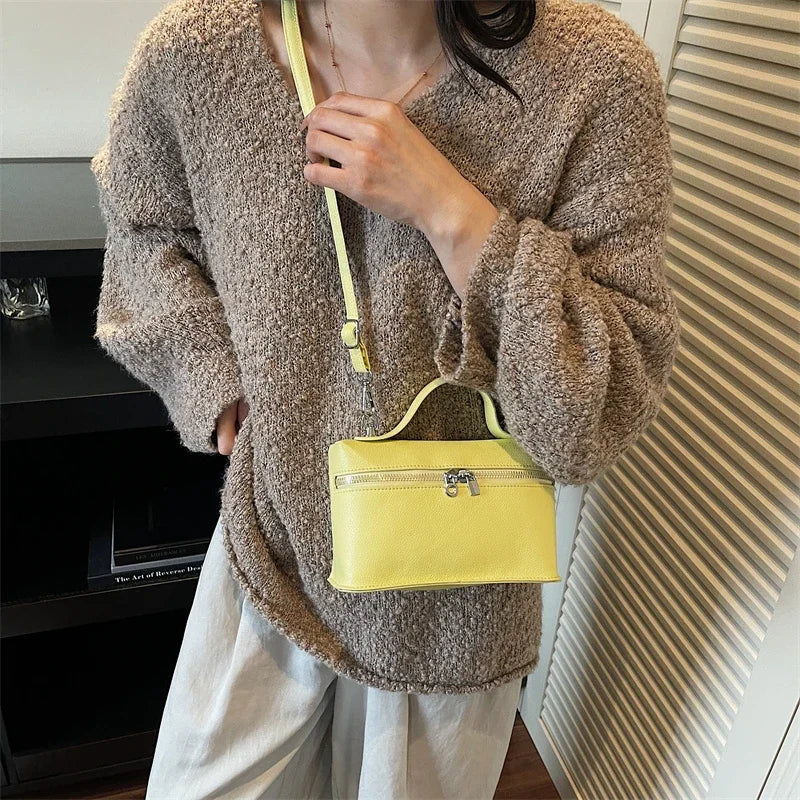 Minimalist Trend Solid Color Box Bag Litchi Pattern Portable Carrying Crossbody Bag Daily Commuting Versatile Square Bag