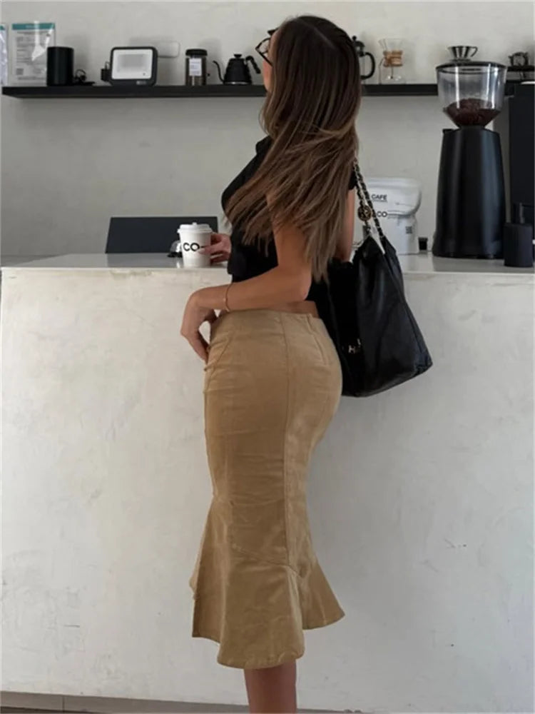 Summer Vintage Printed Long Skirt Female High Waist Commute Side Split Elegant Contrast Clothes Women's Slim Maxi Skirt 2026 New