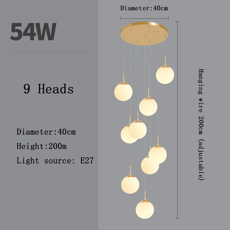Stairs 2026 Modern Nordic LED Glass Chandelier Loft Duplex Living Room Lamp Hotel Lobby Long Chandelier Home Decorative Lighting