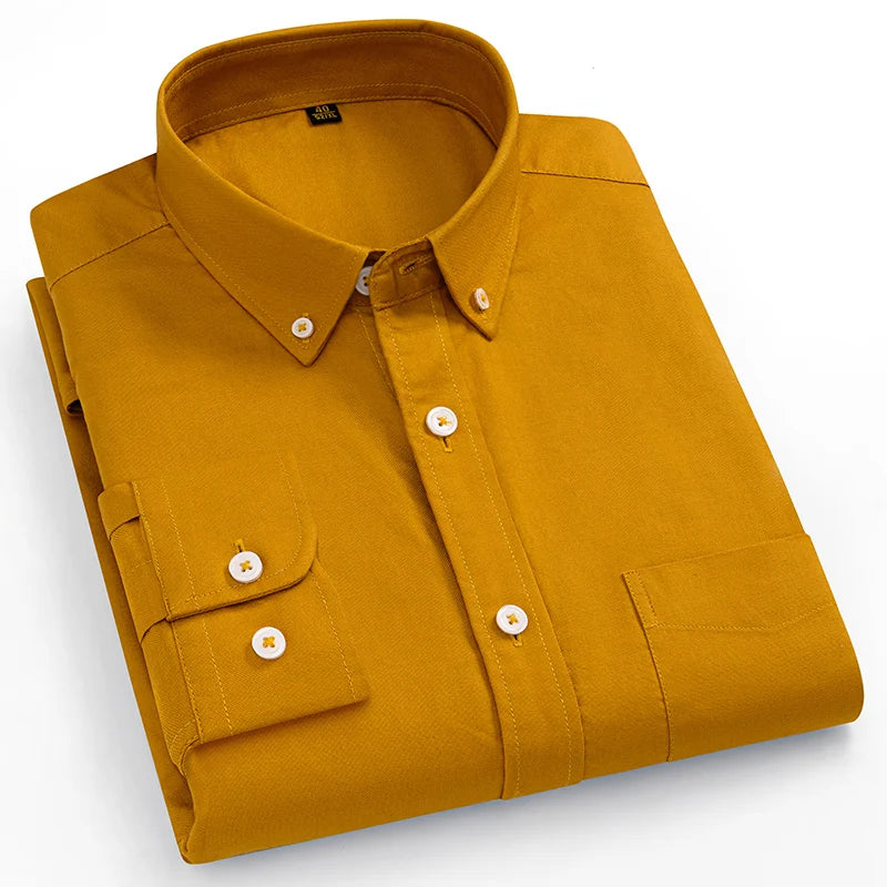Men's Oxford Pattern Shirt Long Sleeve Big Size S-11XL Cotton Slim Fit Business Casual Traditional Shirts Easy Care Comfort