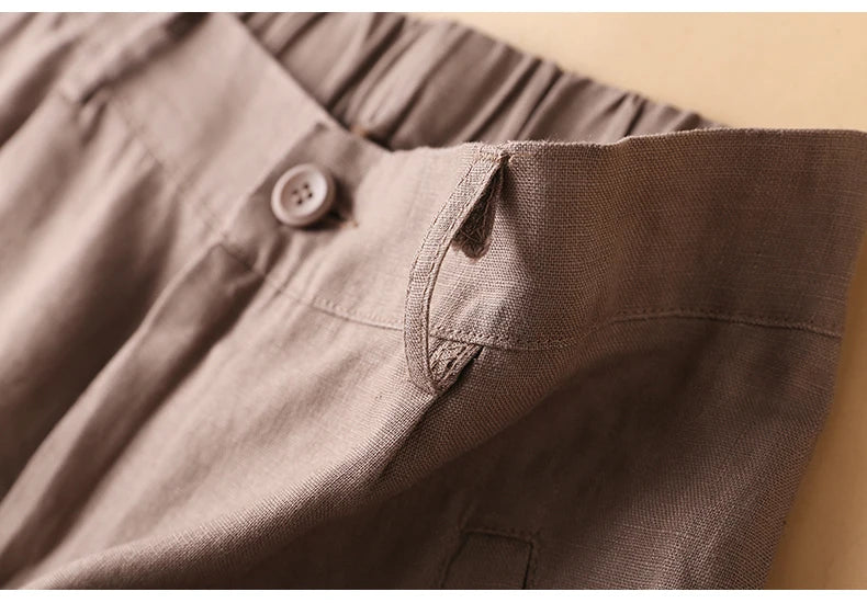 Casual Linen Wide Leg Short Pants Women Summer Loose Fit Thin Cotton Linen Five-Point Pure Color Versatile High Waist Shorts