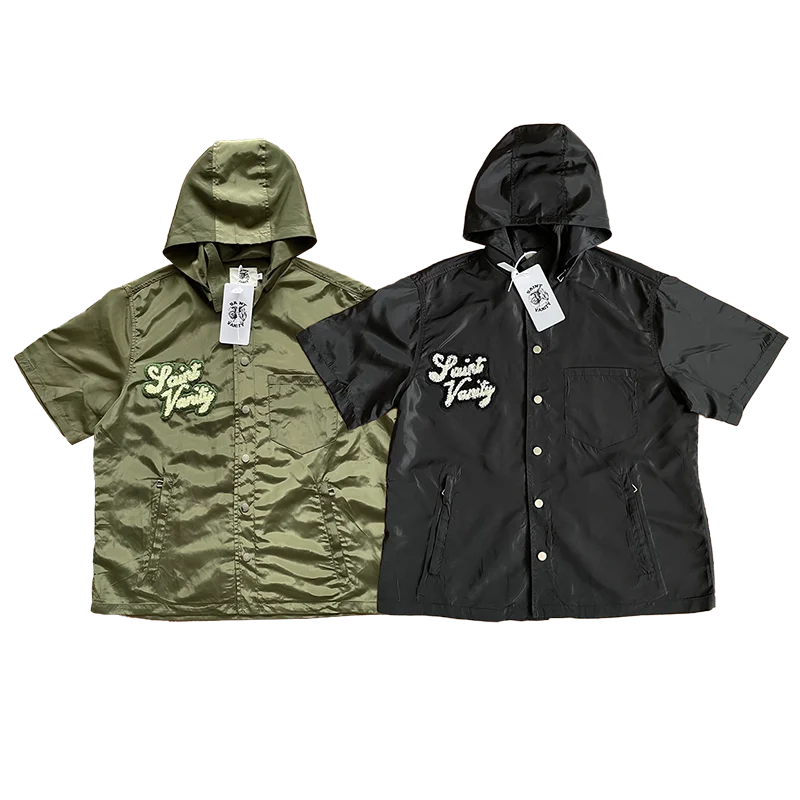 ST VANITY Embroidered Casual Sports Trench Coat with Hooded Short Sleeves