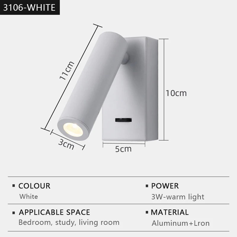 Modern LED Wall Lights Rotatable Adjustable Reading Lights Bedroom Bedside Living Room Study Room Household Lighting Fixtures
