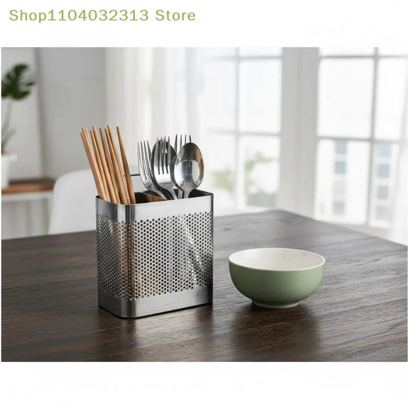 Stainless Steel 2 Compartment Cutlery Organizer With Hooks, Utensil Holder For Kitchen Counter, Dishwasher Safe Flatware Drying