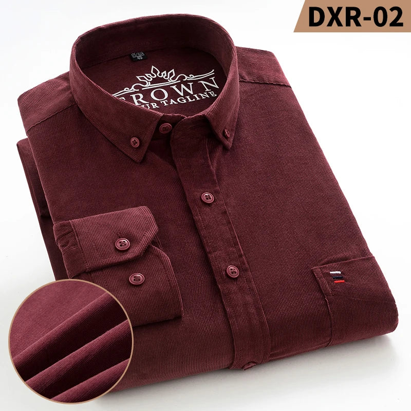 Spring and Autumn New Pure Cotton Corduroy Men's Shirts Large Size Fashion Casual Solid Color Long Sleeve Clothing Youth Tops
