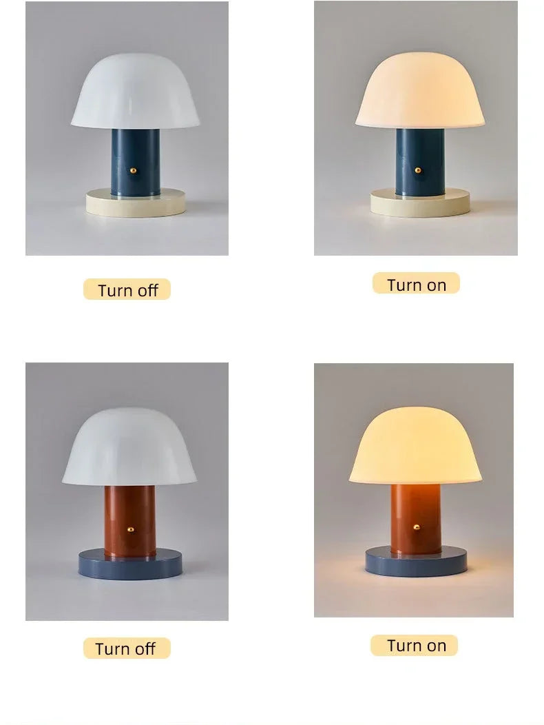 Nordic Danish Retro Small Table Lamp Charging Touch Desk Decoration Warm Atmosphere Mushroom Lamp Bedroom Bedside Lamp LED