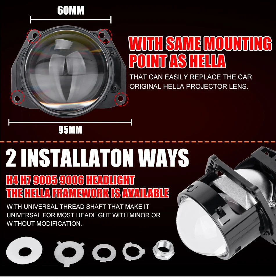 3 Inch H4 H7 LED Angel Eyes Bi LED Lenses 9005 9006 Projector Headlight For Hella Car Lights Headlamp Car Accessories RHD 160W