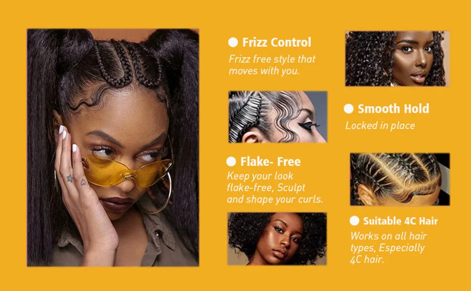 GOIPLE Extreme Hold Braid Gel-Styling Hair Wax for Cornrows, Locs, Twists and Fashionable Braids & Edge Control Gel & Brush 3pcs