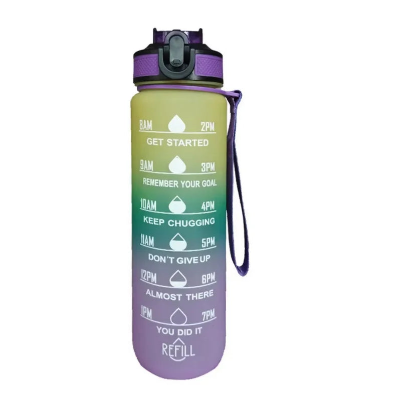 1000ML Sports Bottle Gradient Color Water Bottle with Time Scale Portable Outdoor Sport Drinking Cup Cycling Camp Water Cup
