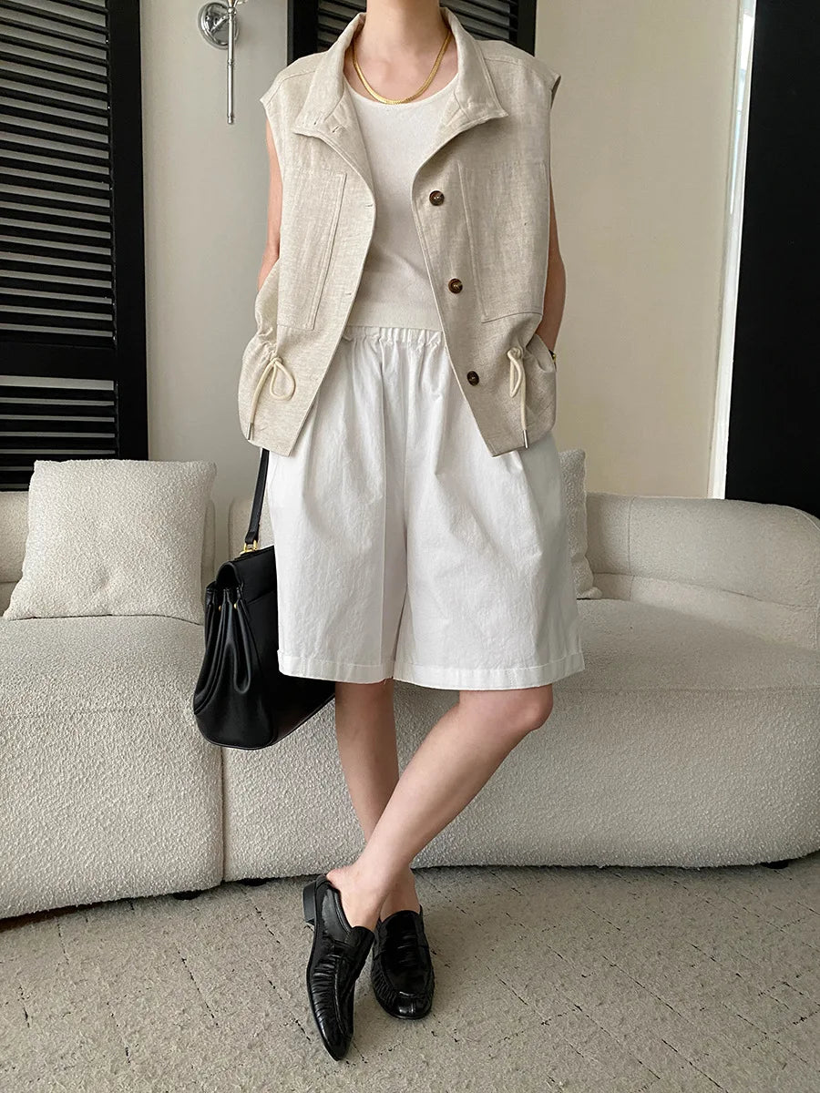 Summer women's relaxed loose wide leg A-line casual shorts versatile