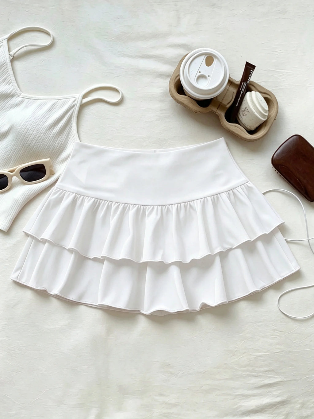 Women High Waist Ruffle Layered Mini Skirt Double Layer Tiered Short Skirt Y2K Sexy Sweet Casual Vacation Party Basic Skirt