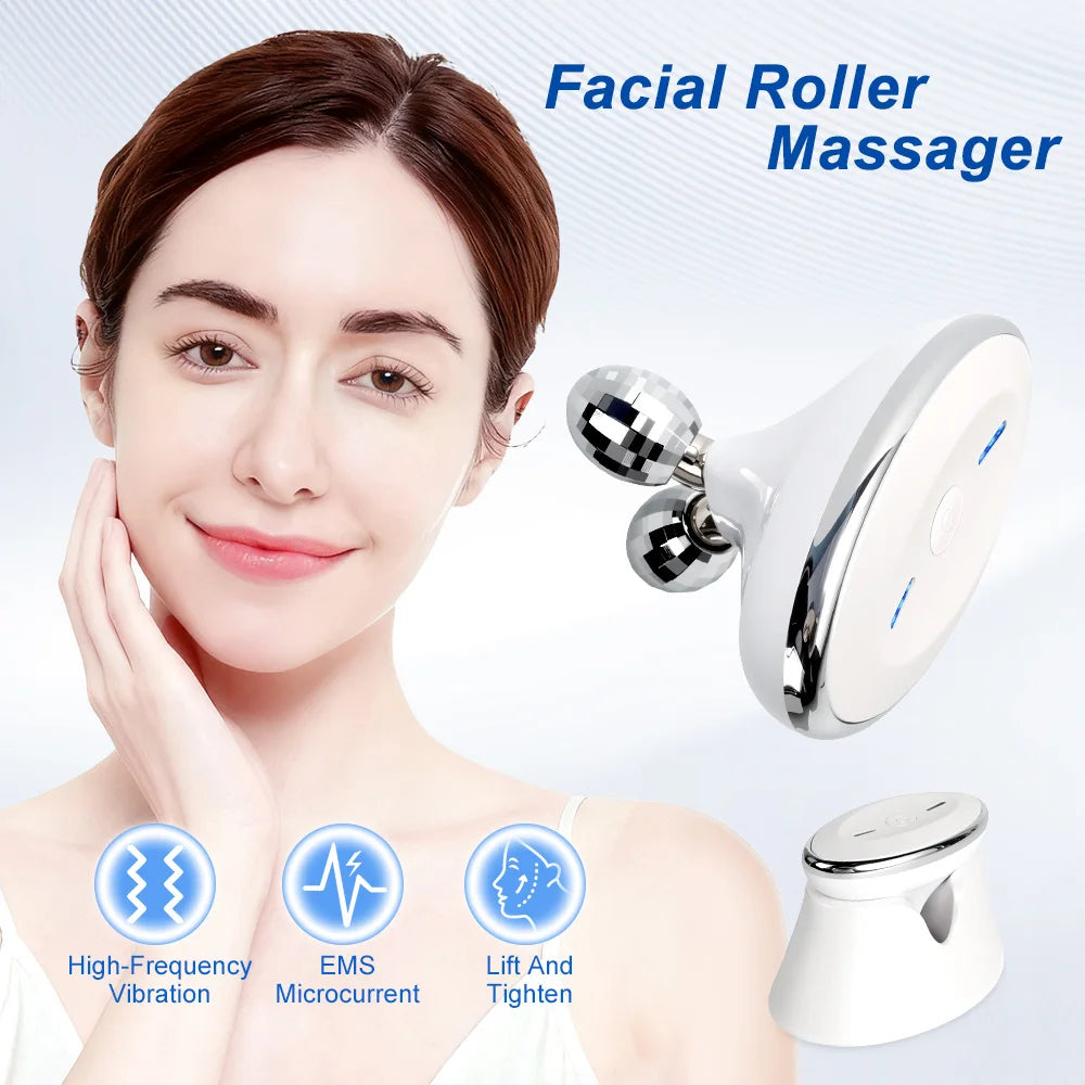 EMS Face Roller Massager Microcurrent Vibration Facial Neck Skin Care Device Face Lift Contour Beauty Tool Portable