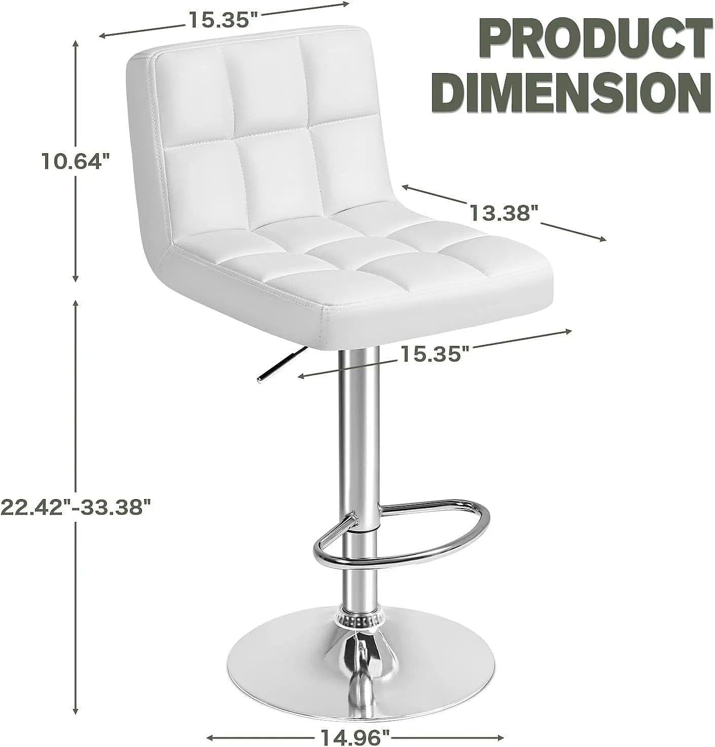 Furmax Set of 2 Modern PU Leather Swivel Adjustable Hydraulic Bar Stools White