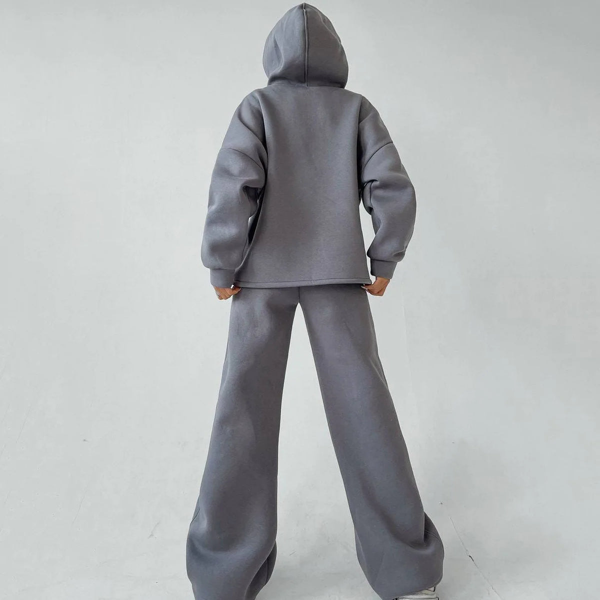 Woman's Solid Color Hooded Sweatshirt Pant Two-piece Set Fashion Long Sleeves Pocket Pullovers Pants Suits Ladies Loose Outfit