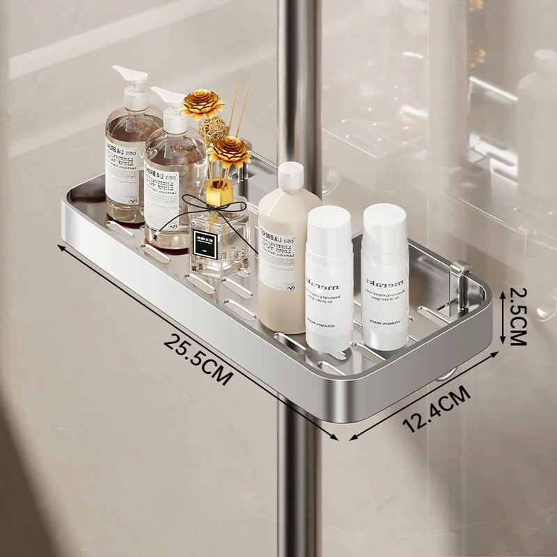 Bathroom Shower Storage Shower Gel Shampoo Rack Lifting Rod Removable Tray No Drilling Soap Holder Shower Shelf