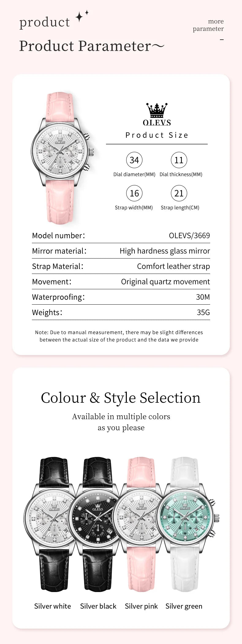 OLEVS 3669 Womens Watch Fashion Brand Waterproof Luminous Multifunctional Chronograph Quartz Watch Date Ladies Watches With Box
