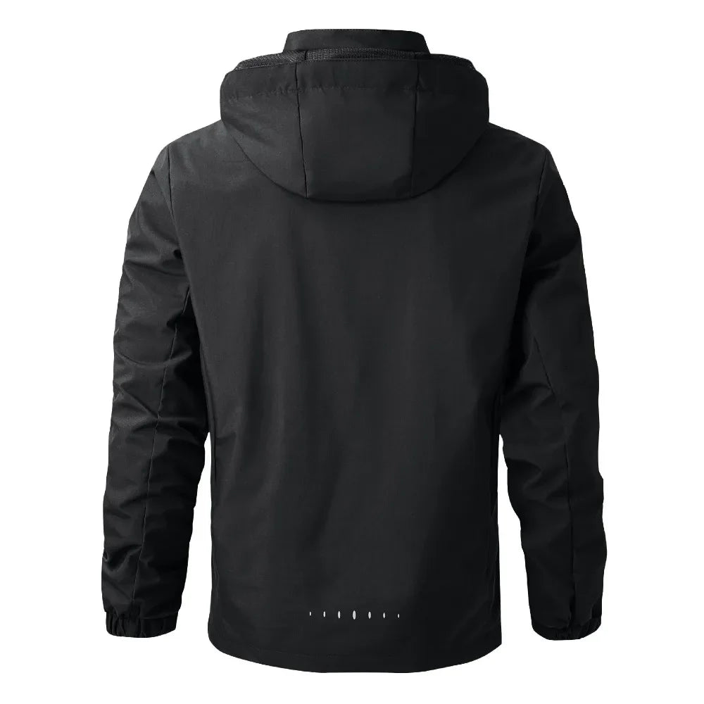 Mens Outdoor Waterproof Windproof Hooded Jacket Lightweight Cycling and Hiking Rain Coat Durable Work Wear Climbing Outerwear