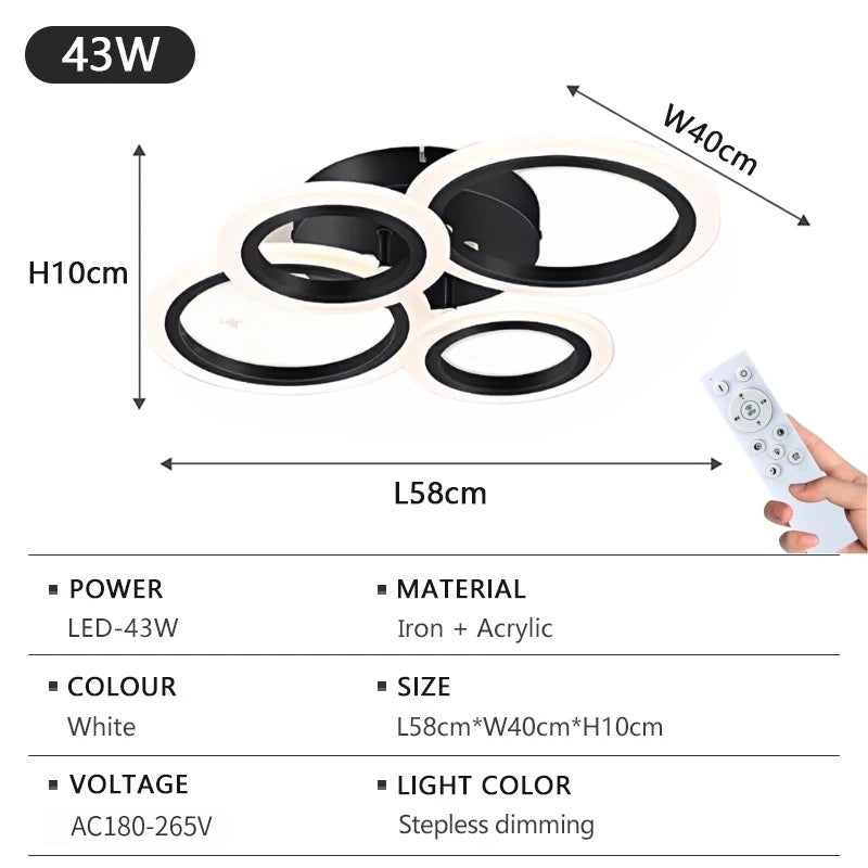 Modern Dimmable LED Ring Ceiling Lights Chandelier Indoor Home Decor Lighting Fixture for Living Dining Bedroom Study Room
