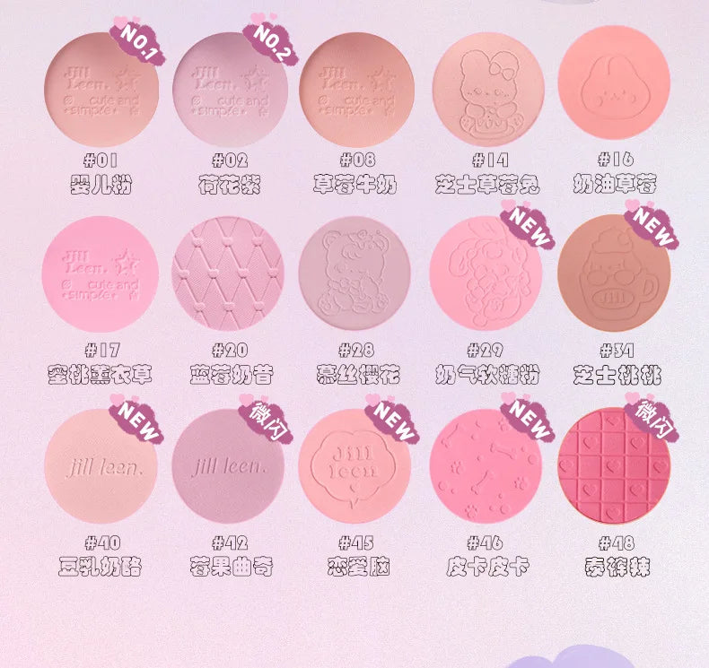 JILL LEEN Monochrome Colorful Soft Mist Blush Disc Highlight Grooming Peach Gills Purple Matte Brightening Expansion Color