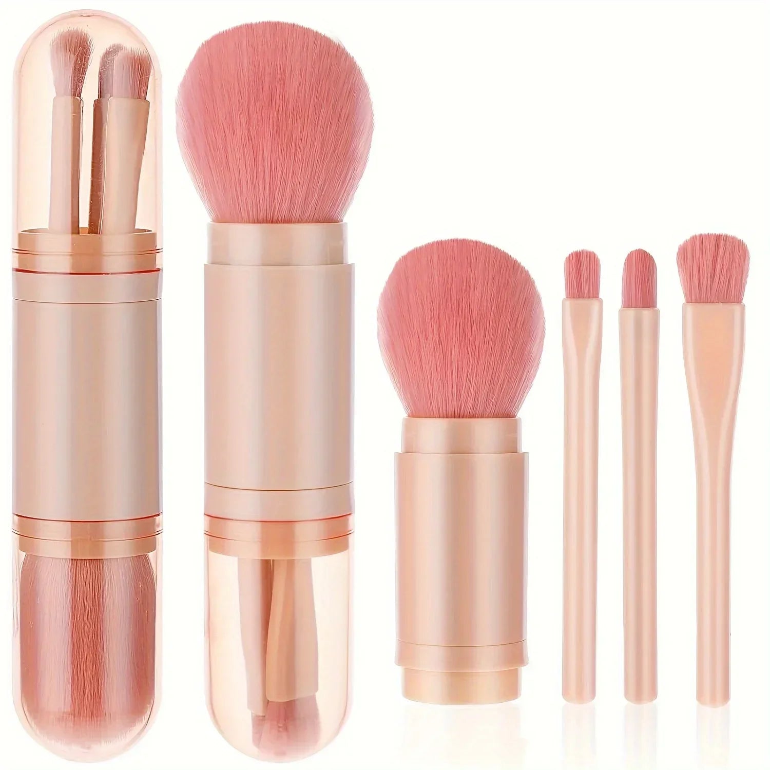 4 In 1 Retractable Makeup Brushes Set Soft Bristles Kabuki Foundation Eye Makeup Brush Portable Travel Cosmetic Touch Up Brush K