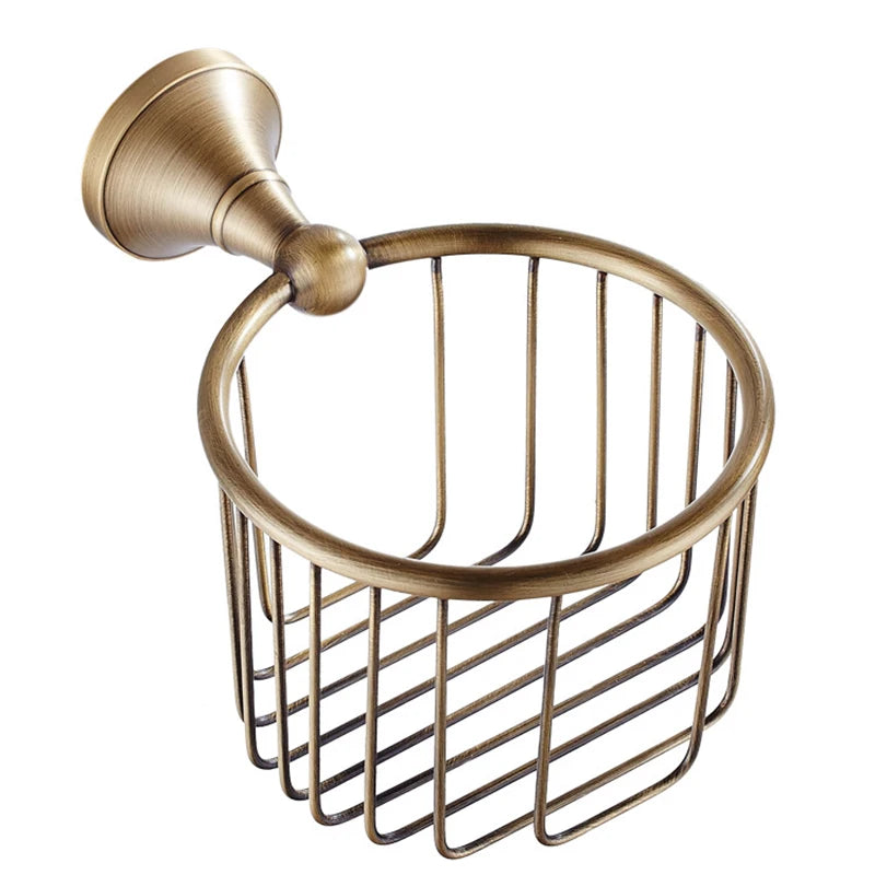 Antique brass plated wall-mounted towel rack bathroom hardware pendant set paper towel holder coat hook toilet brush ELA68A