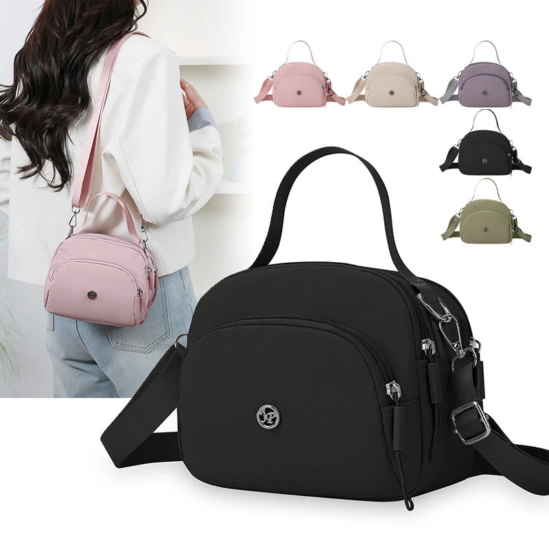 Women Nylon Handheld Bag Small Crossbody Shoulder Purse Lightweight Multi Functional Tote Casual Daily Travel Solid Color Black